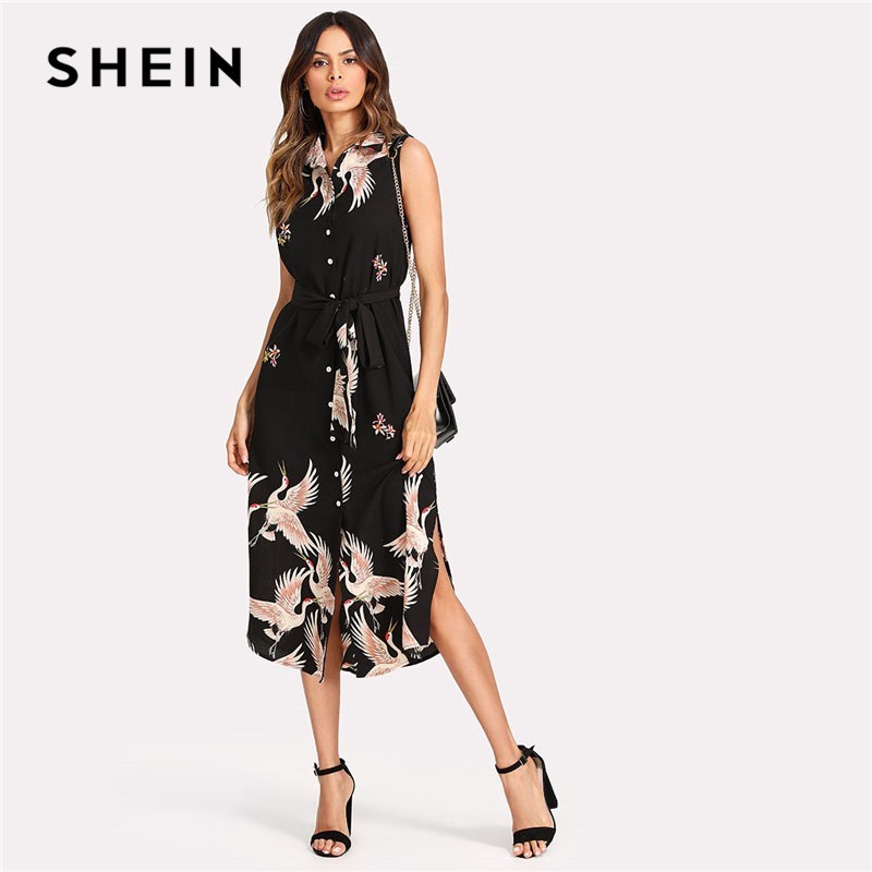 SHEIN Floral Crane - Vestido para mujer 
