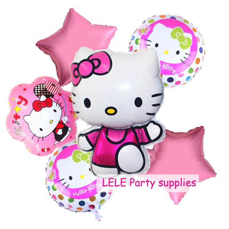 6 unids - Hello Kitty - Feliz cumpleaños - Decoración